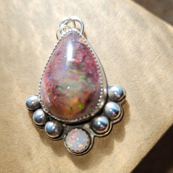 Double Opal Necklace,  Sterling Silver *HOLD* - Picture 2 of 5